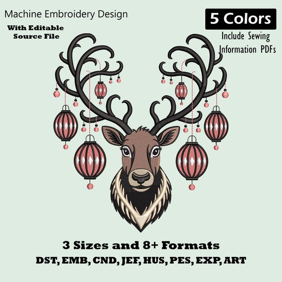 Christmas Reindeer Embroidery Design : Holiday Machine Embroidery Pattern