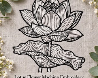 Lotusblomma Maskinbroderi Design Blommönster Linjekonst Skiss Dammlilja Digital Nedladdning
