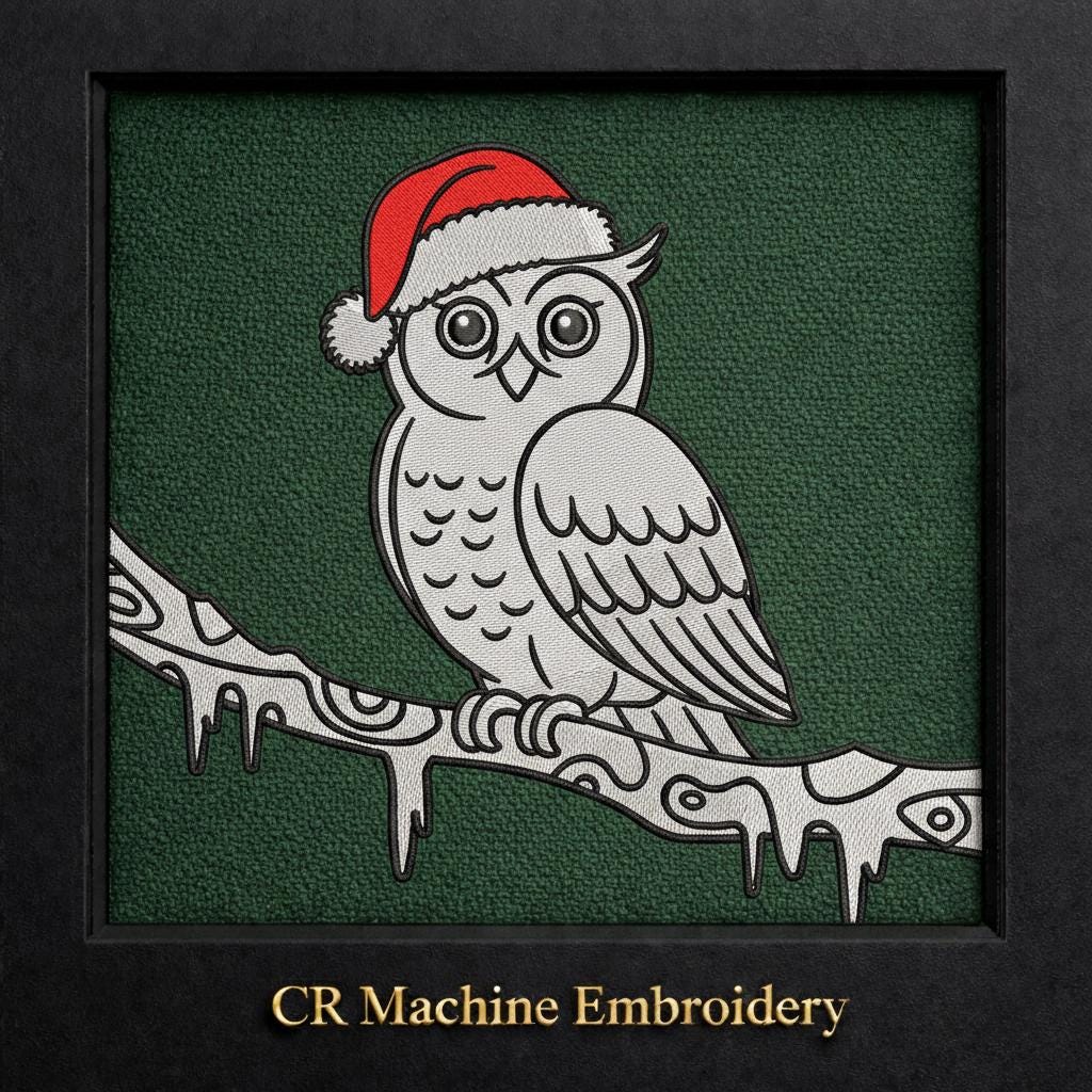 Christmas Owl Embroidery Design: Holiday Decor (Digital Download)