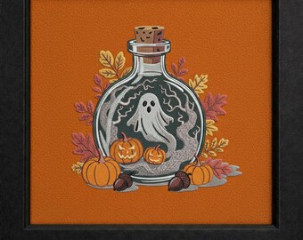 Halloween Ghost in Potion Bottle Embroidery Design | Spooky Machine Embroidery Pattern