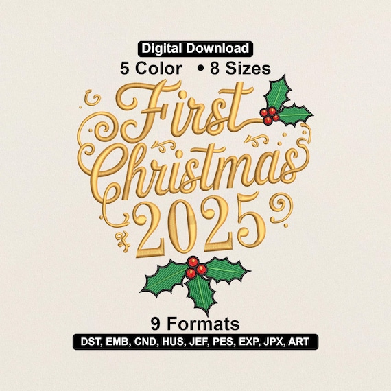 First Christmas Embroidery Design – Baby’s First Xmas Machine Pattern (PES DST EXP)