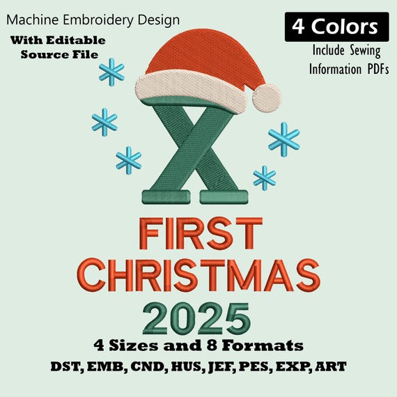 Baby's First Christmas Santa Hat Machine Embroidery File
