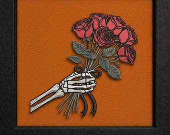 Diseño de bordado a mano de esqueleto de flores de Halloween: Patrón de bordado a máquina floral espeluznante