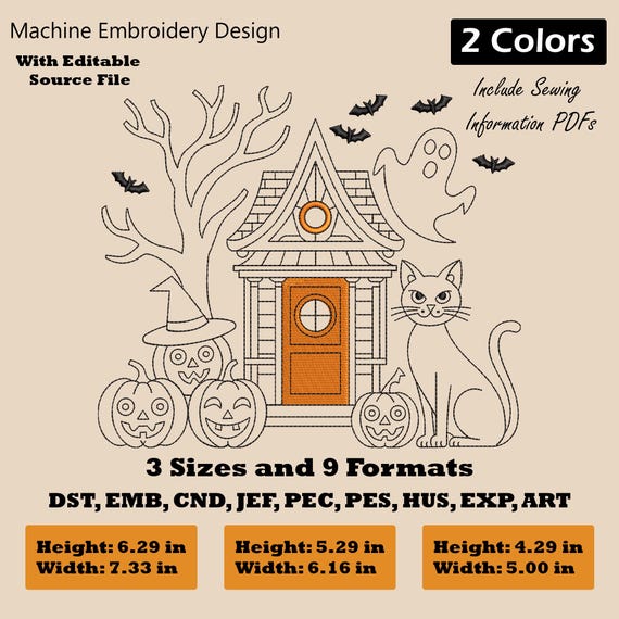 Halloween Haunted House Embroidery Design: Spooky Machine Embroidery Pattern