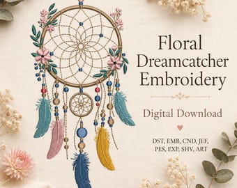 Floral Dreamcatcher Boho Machine Embroidery Design File (PES DST EXP)