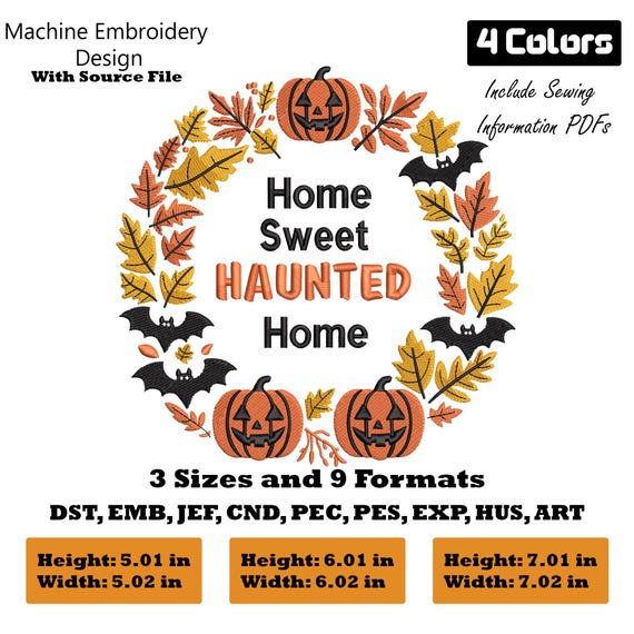 Autumn Wreath Embroidery Design | Fall Pumpkin Machine Embroidery Pattern