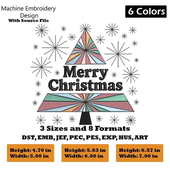 Merry Christmas Tree Embroidery Design | Holiday Machine Embroidery Pattern
