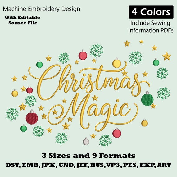 Christmas Magic Logo Embroidery Design: Holiday Machine Embroidery Pattern (PES DST EXP)