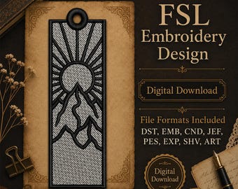 Sunrise Mountain Bookmark FSL Machine Embroidery Design Landscape Nature Digital File Download
