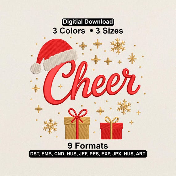 Christmas Santa Red Hat Cheer Embroidery Design: Holiday Machine Pattern (PES DST EXP)