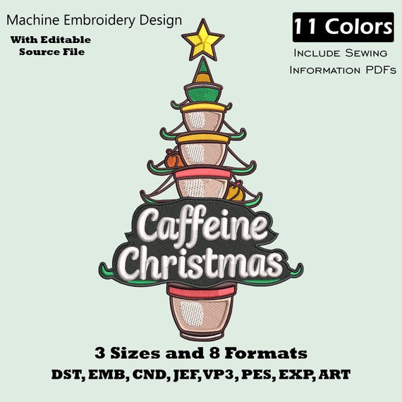 Christmas Coffee Cup Tree Embroidery Design (Digital File)