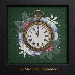 Christmas Vintage Watch Embroidery Design: Holiday Clock Machine Embroidery File (PES DST EXP)