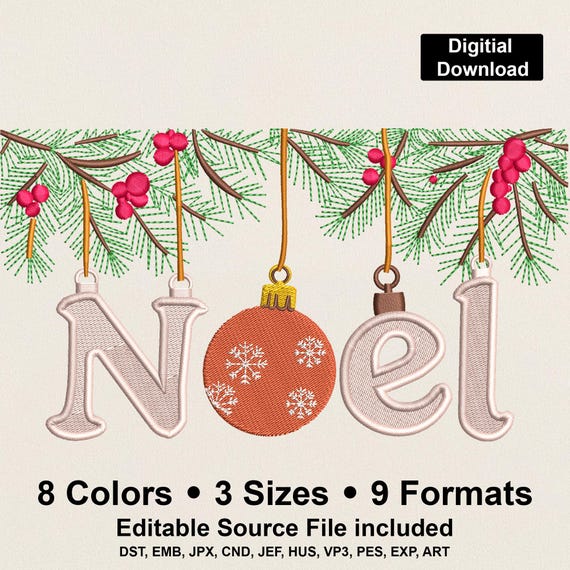 Christmas Noel Embroidery Design: Holiday Word Art Machine File (PES DST EXP)