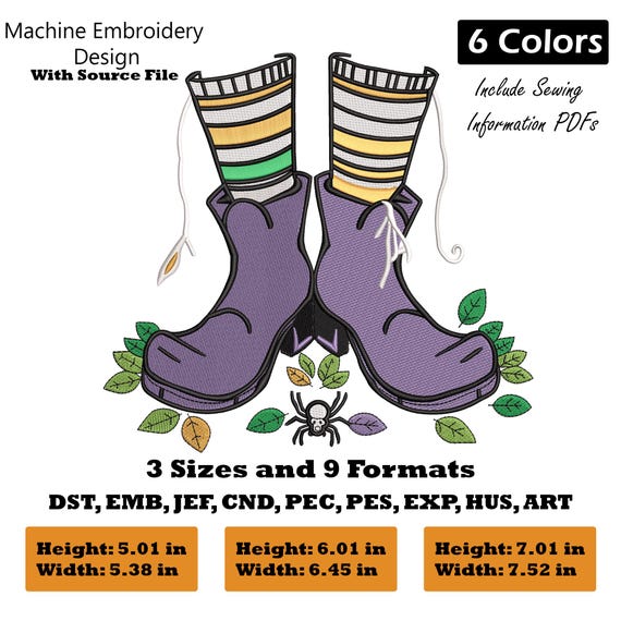 Witch Shoe Embroidery Design: Halloween Machine Embroidery Pattern