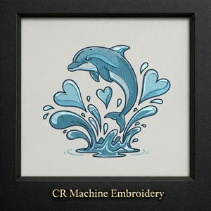 Heart Wave Dolphin Ocean Machine Embroidery Design (PES DST EXP)