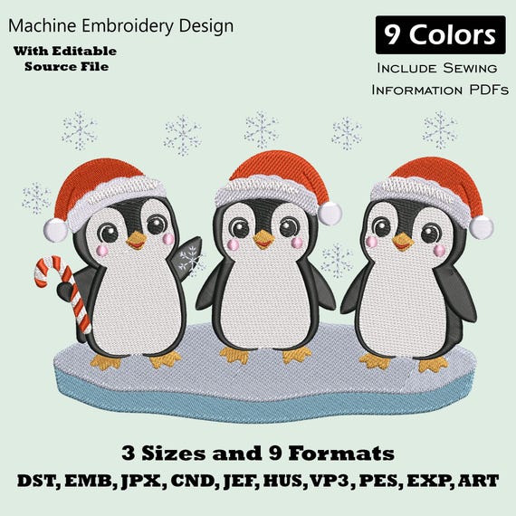 Christmas Penguin Embroidery Design: Holiday Machine Embroidery Pattern (PES DST EXP)