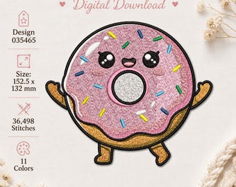 Kawaii Donut Machine Embroidery Design: Food Character (Digital Download)
