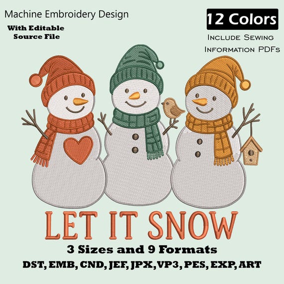 Christmas Snowman Let It Snow Embroidery Design | Winter Machine Embroidery File