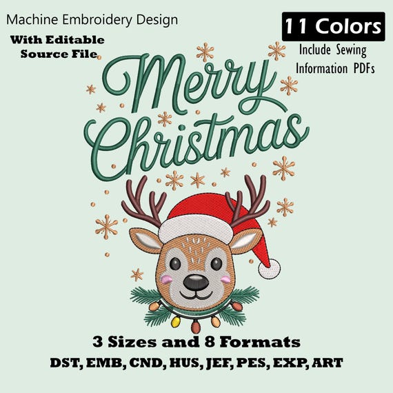 Christmas Reindeer Logo Embroidery Design: Festive Holiday Deer Machine Embroidery File