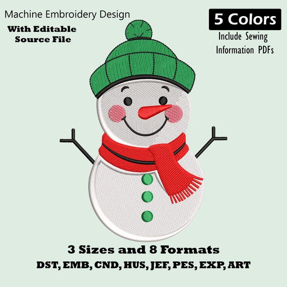 Christmas Snowman Embroidery Design: Winter Holiday Machine Embroidery File (PES DST)