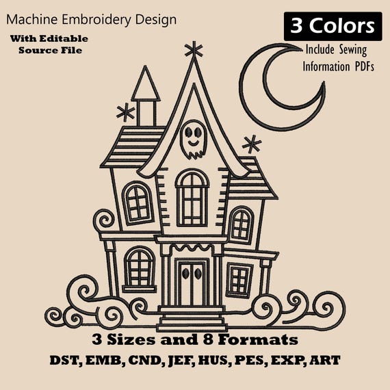 Halloween Castle Embroidery Design | Haunted House Machine Embroidery File for Spooky Decor