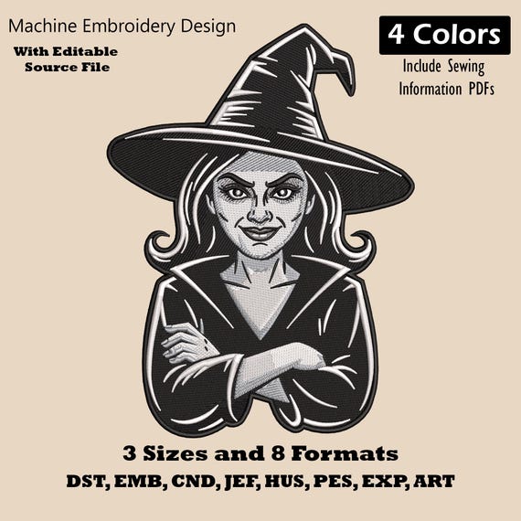 Halloween Witch Embroidery Design: Spooky Witch Hat Pattern (DST, JEF, PES)