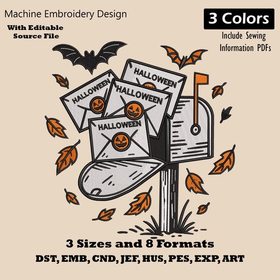 Halloween Bats Mailbox Embroidery Design : Spooky Fall Machine Embroidery Pattern for Autumn Décor