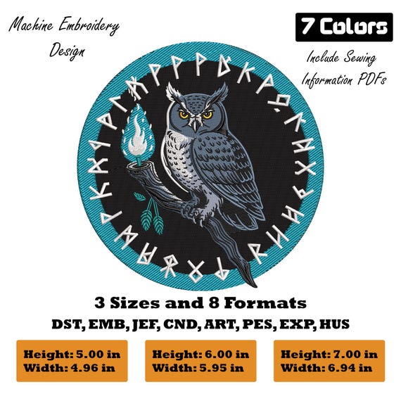 Halloween Runic Owl Machine Embroidery Design | Gothic Witchy Digital Download