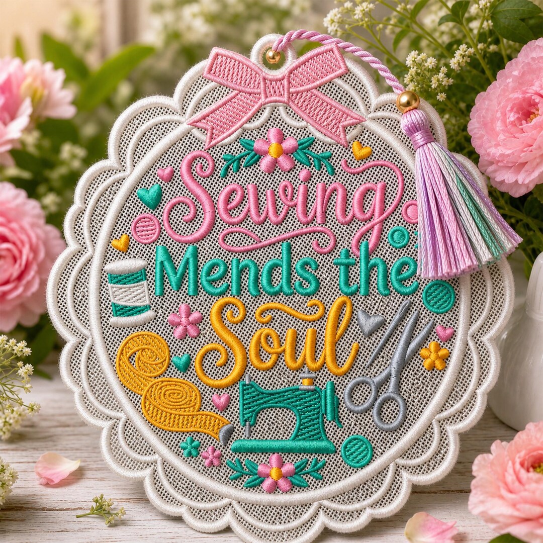 086 Thread Embroidery Sewing Mends the Soul FSL Embroidery Design Scalloped Floral Lace ...