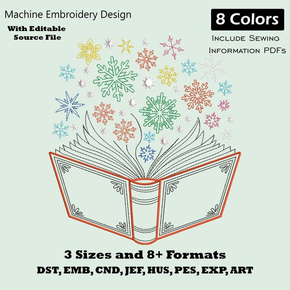 Christmas Book and Snowflake Embroidery Design | Vintage Holiday Machine Embroidery File
