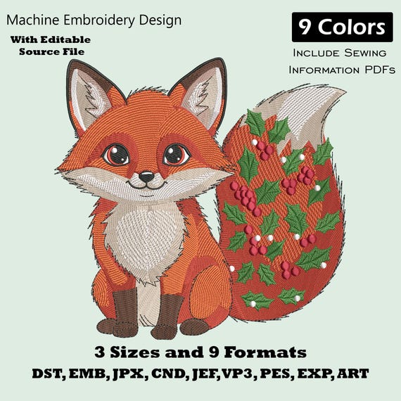 Christmas Fox Machine Embroidery Design | Holiday Animal File