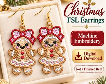 Gingerbread Girl FSL Earring Design Christmas Machine Embroidery Digital Download