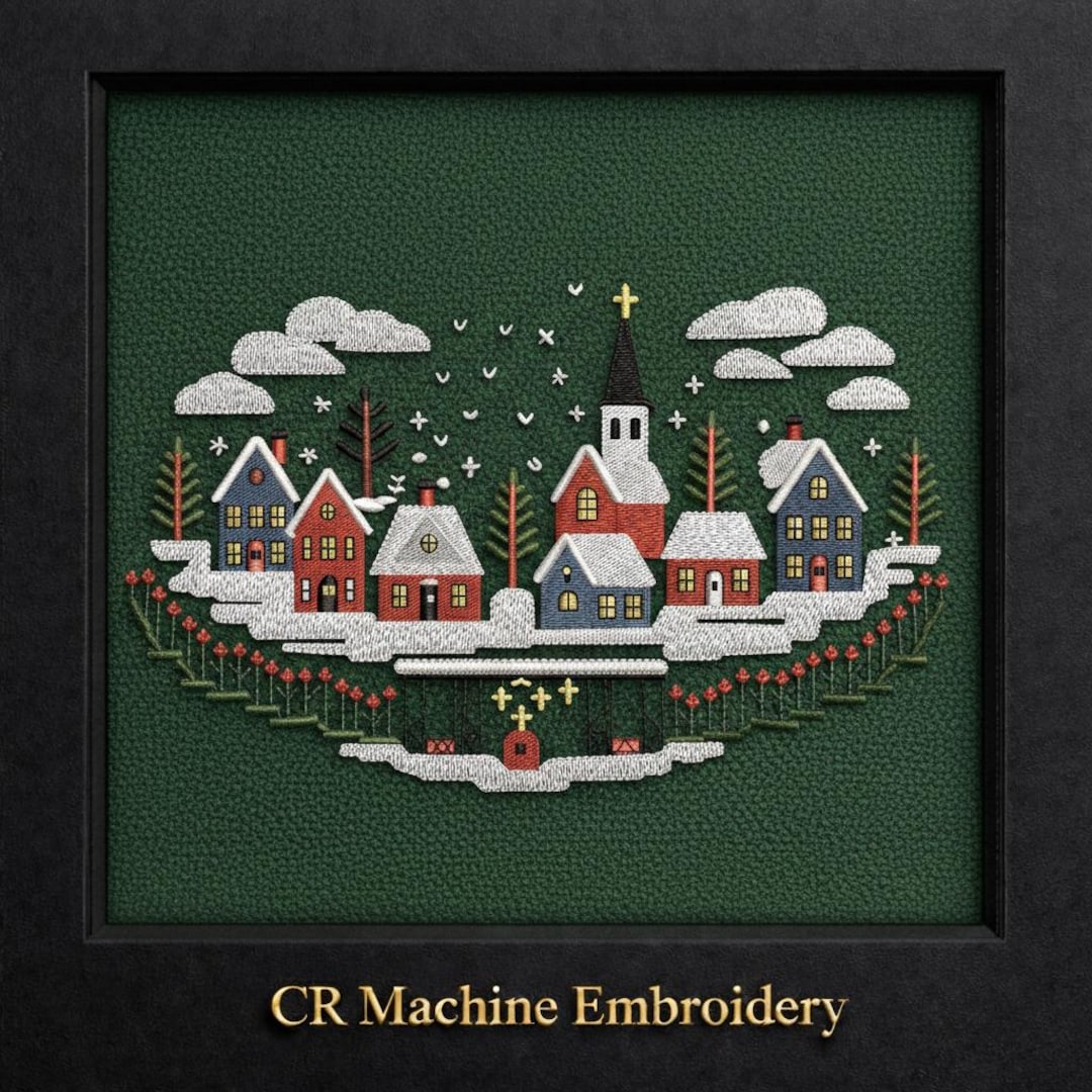 Christmas Village Machine Embroidery Design | Holiday Winter Houses ...