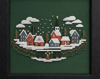 Christmas Village Machine Embroidery Design | Holiday Winter Houses Embroidery Pattern