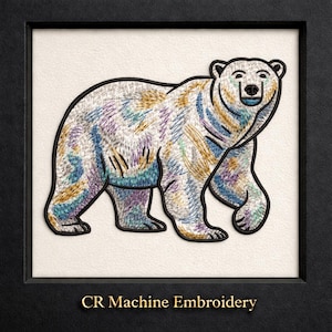 Diseño de bordado a máquina de oso polar, animal del bosque (PES DST EXP)