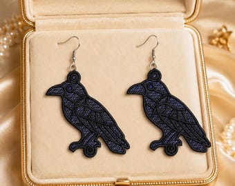 Celtic Raven Viking Crow FSL Earring Embroidery Design Digital Download Bird Lace Machine File