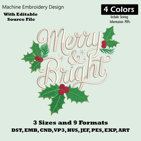 Christmas Merry and Bright Ornament Embroidery Design | Holiday Machine Embroidery File