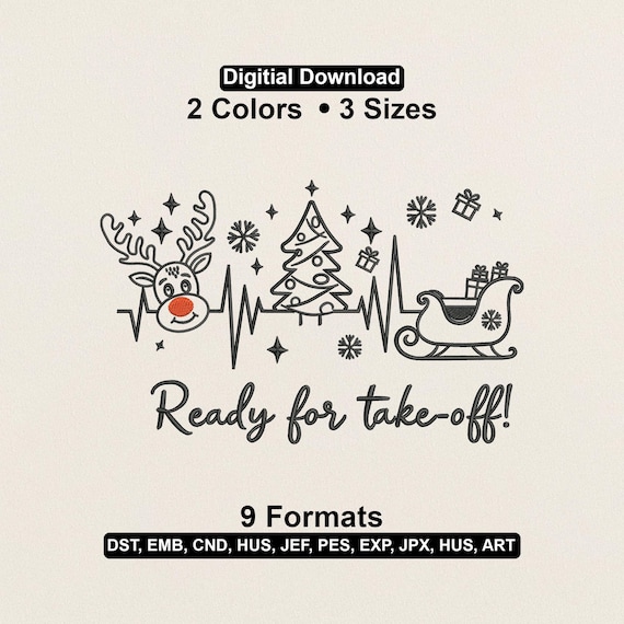 Christmas Reindeer Sleigh and Tree Embroidery Design: Holiday Machine Pattern (PES DST EXP)