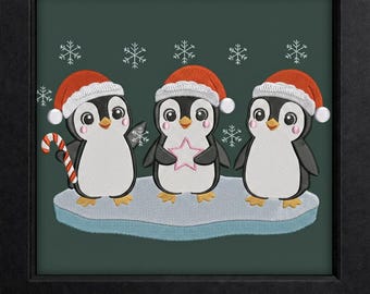 Christmas Penguin Embroidery Design: Holiday Machine Embroidery Pattern (PES DST EXP)