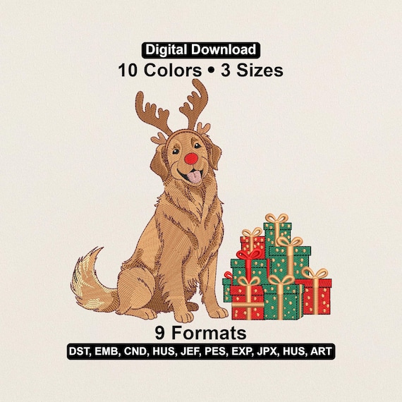 Christmas Reindeer Dog Embroidery Design: Holiday Machine Pattern (PES DST EXP)