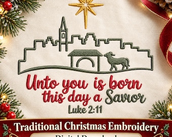 Christmas Nativity Machine Embroidery Design, Luke 2 Verse Bethlehem Religious Digital Download