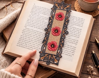 アールヌーボーポピーFSLブックマーク刺繍デザインファイル（PES DST）