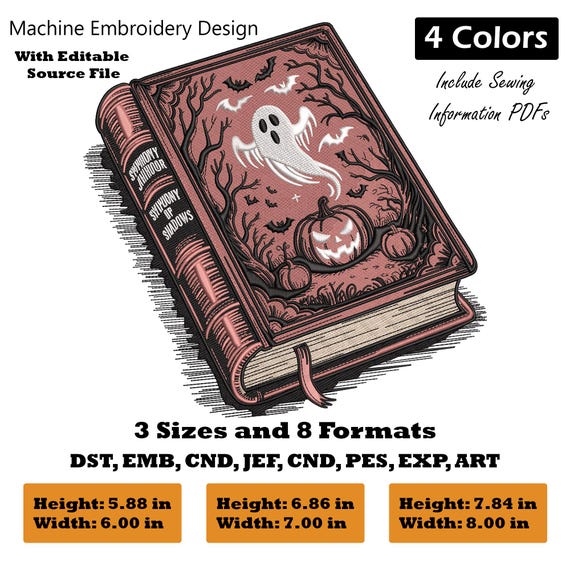 Halloween Ghost Spellbook Embroidery Design | Spooky Machine Embroidery (Download)