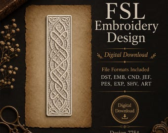 Keltisk knut bokmärke fristående spets FSL maskinbroderi design direkt digital nedladdning mönsterfil