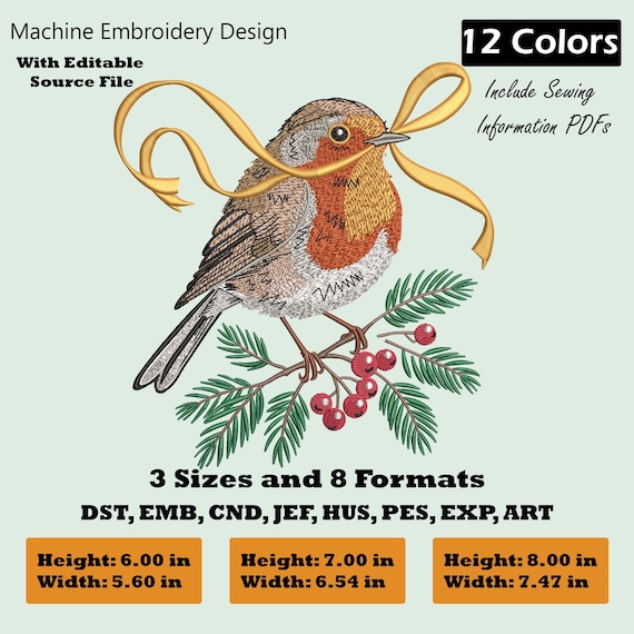 Christmas Sparrow Bird Embroidery Design: Holiday Machine Embroidery Pattern