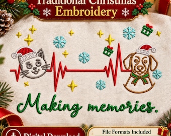 Christmas Pet Heartbeat Machine Embroidery Design Dog Cat Lifeline EKG Holiday Digital File