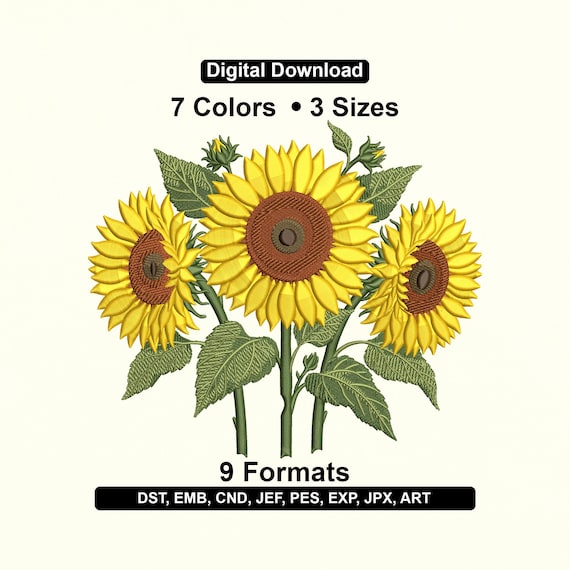 Sunflower Embroidery Design – Floral Art Machine File (DST, EXP, PES)