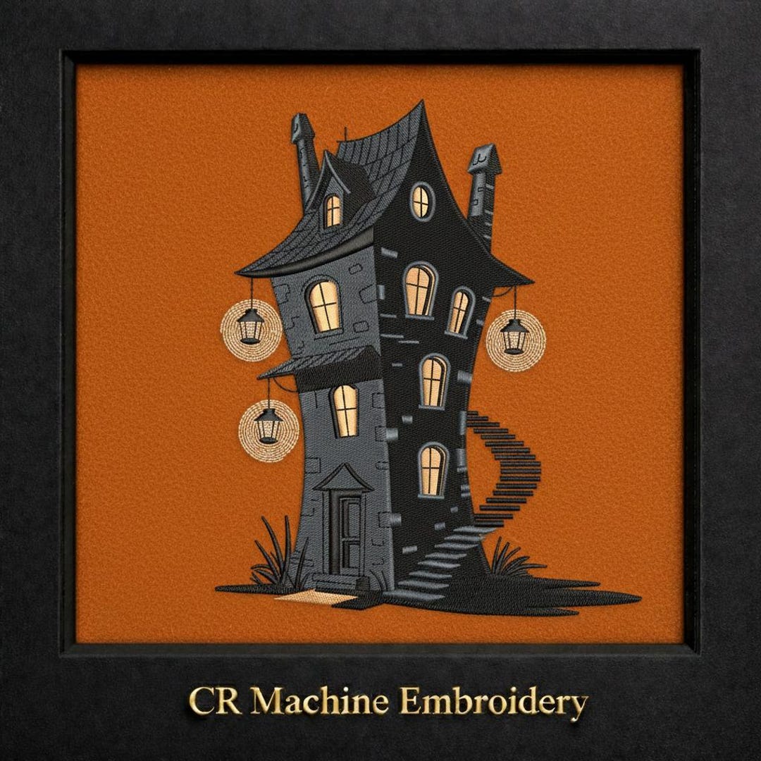 Halloween Haunted House Machine Embroidery Design | Spooky Digital ...