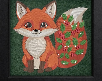 Christmas Fox Machine Embroidery Design | Forest Creature Animal File (PES DST EXP)