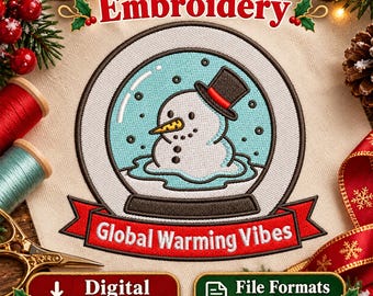 Funny Global Warming Snowglobe Snowman Embroidery Designs Winter Machine Embroidery File Digital Download